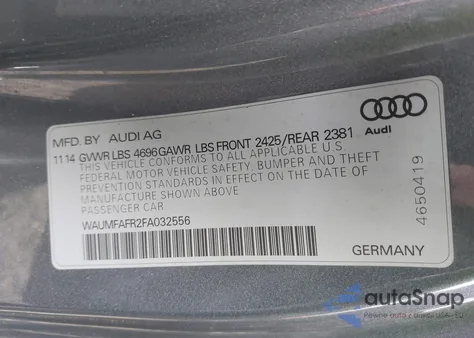 2015 Audi A5 2.0T Premium из США, поврежденный, VIN WAUMFAFR2FA032556